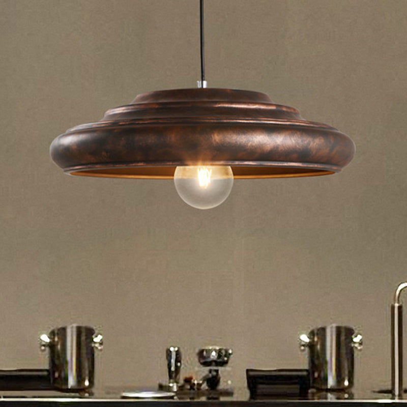 1 Bulb Hanging Lamp Antique Style Round Shade Metallic Suspended Light in Rust for Dining Table Clearhalo 'Art Deco Pendants' 'Cast Iron' 'Ceiling Lights' 'Ceramic' 'Crystal' 'Industrial Pendants' 'Industrial' 'Metal' 'Middle Century Pendants' 'Pendant Lights' 'Pendants' 'Tiffany' Lighting' 1418369