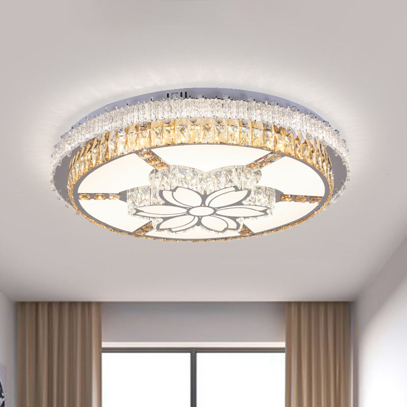 LED Lighting Fixture Contemporary Circular Clear Rectangular-Cut Crystals Flush Mount with Flower Design - Clearhalo - 'Ceiling Lights' - 'Close To Ceiling Lights' - 'Close to ceiling' - 'Flush mount' - Lighting' - 1418417