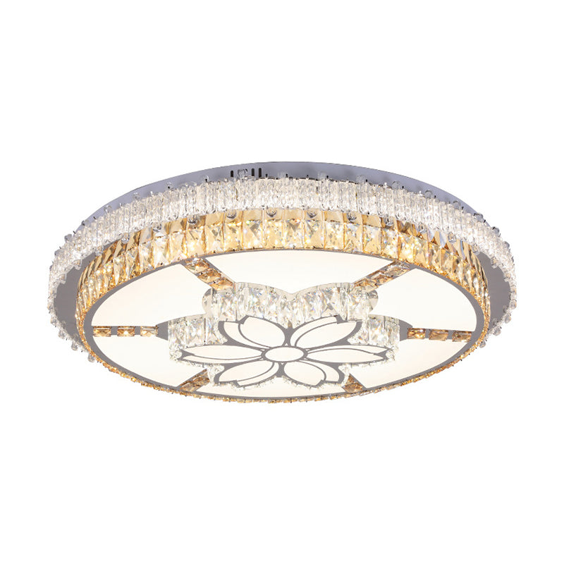 LED Lighting Fixture Contemporary Circular Clear Rectangular-Cut Crystals Flush Mount with Flower Design - Clearhalo - 'Ceiling Lights' - 'Close To Ceiling Lights' - 'Close to ceiling' - 'Flush mount' - Lighting' - 1418418
