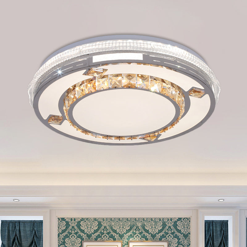 Faceted Crystals White Ceiling Lighting Round LED Contemporary Flushmount with Loving Heart/Floral/Circle Pattern
