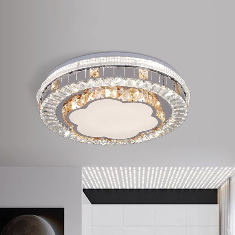 Trellis/Flower Cut Crystal Blocks Flush Mount Modern Sleeping Room LED Ceiling Light Fixture in White Clearhalo 'Ceiling Lights' 'Close To Ceiling Lights' 'Close to ceiling' 'Flush mount' Lighting' 1418439