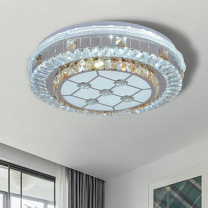 Trellis/Flower Cut Crystal Blocks Flush Mount Modern Sleeping Room LED Ceiling Light Fixture in White White Trellis Clearhalo 'Ceiling Lights' 'Close To Ceiling Lights' 'Close to ceiling' 'Flush mount' Lighting' 1418442