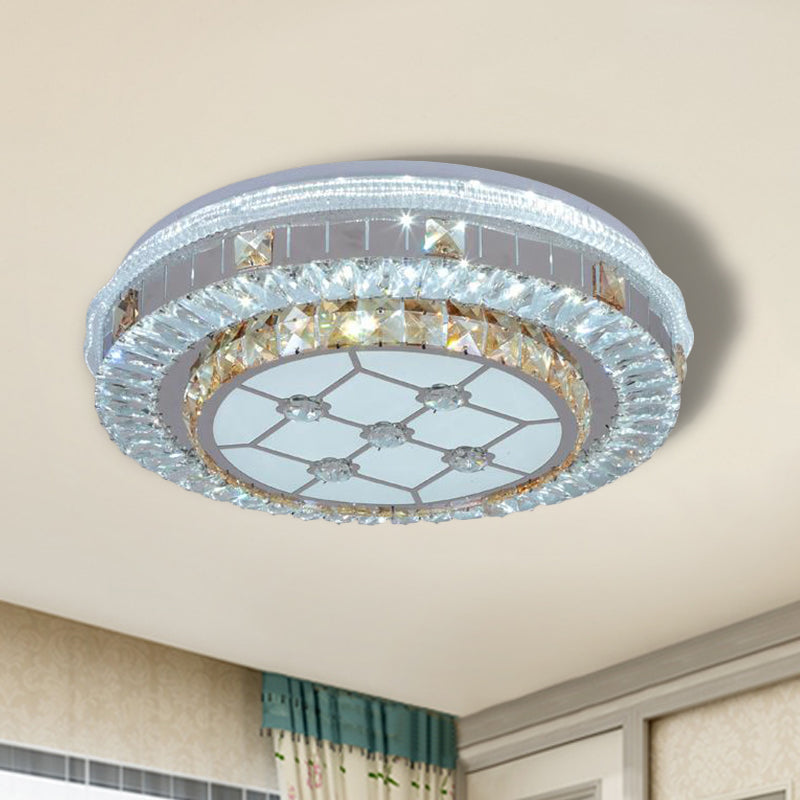 Trellis/Flower Cut Crystal Blocks Flush Mount Modern Sleeping Room LED Ceiling Light Fixture in White Clearhalo 'Ceiling Lights' 'Close To Ceiling Lights' 'Close to ceiling' 'Flush mount' Lighting' 1418443