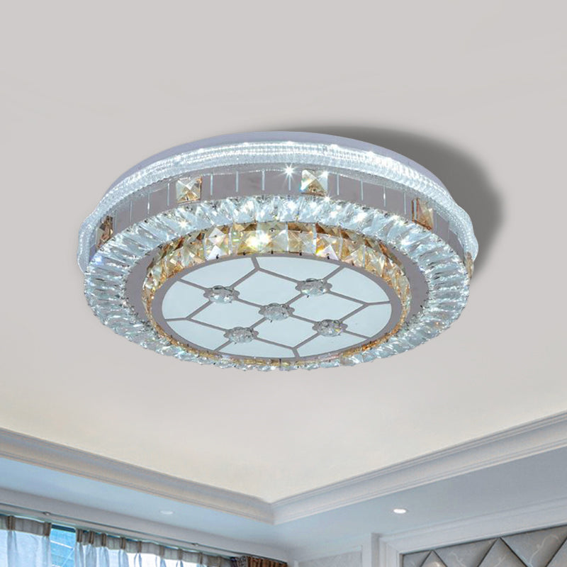 Trellis/Flower Cut Crystal Blocks Flush Mount Modern Sleeping Room LED Ceiling Light Fixture in White Clearhalo 'Ceiling Lights' 'Close To Ceiling Lights' 'Close to ceiling' 'Flush mount' Lighting' 1418444