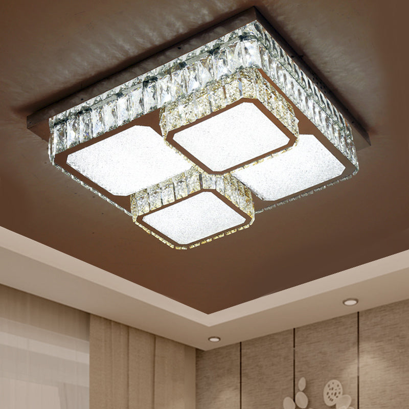 Clear Beveled Crystals Square Ceiling Lamp Contemporary Drawing Room LED Flush Lighting Fixture - Clear - Clearhalo - 'Ceiling Lights' - 'Close To Ceiling Lights' - 'Close to ceiling' - 'Flush mount' - Lighting' - 1418447