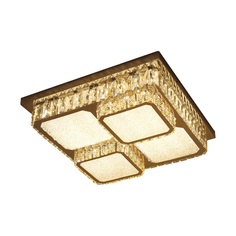Clear Beveled Crystals Square Ceiling Lamp Contemporary Drawing Room LED Flush Lighting Fixture - Clearhalo - 'Ceiling Lights' - 'Close To Ceiling Lights' - 'Close to ceiling' - 'Flush mount' - Lighting' - 1418448