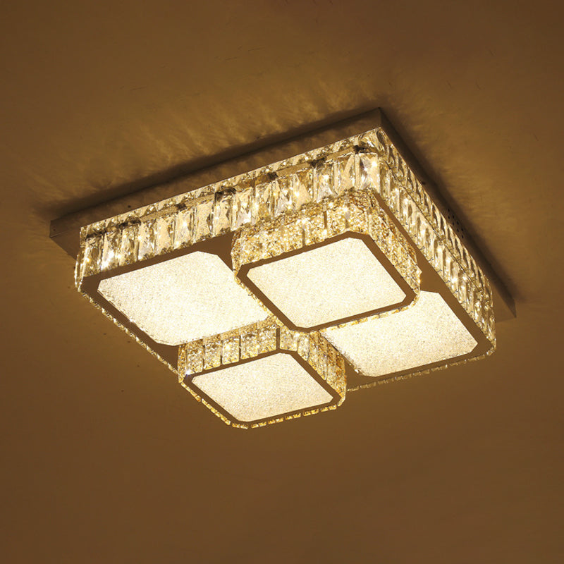 Clear Beveled Crystals Square Ceiling Lamp Contemporary Drawing Room LED Flush Lighting Fixture - Clearhalo - 'Ceiling Lights' - 'Close To Ceiling Lights' - 'Close to ceiling' - 'Flush mount' - Lighting' - 1418449