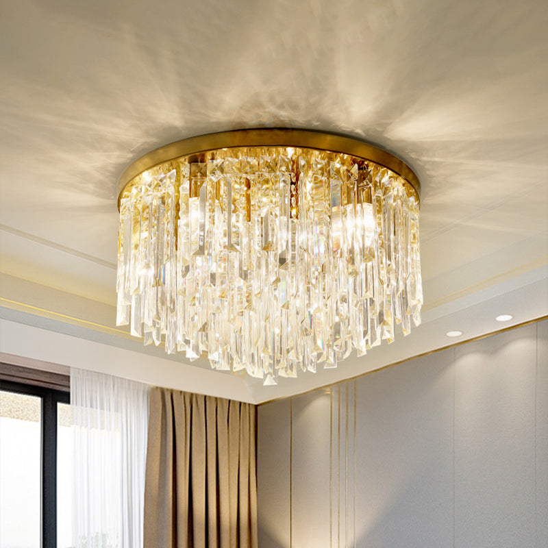 Chrome/Gold Tapered Flush Lighting Contemporary Crystal Draping 6 Heads Bedroom Ceiling Mounted Light - Gold - Clearhalo - 'Ceiling Lights' - 'Close To Ceiling Lights' - 'Close to ceiling' - 'Flush mount' - Lighting' - 1418464