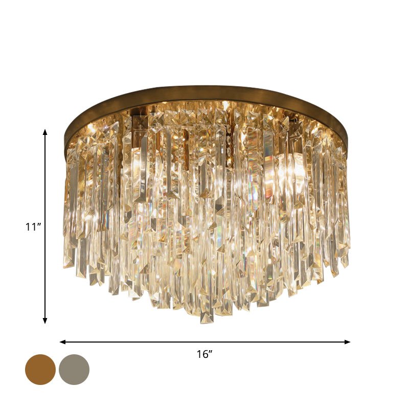 Chrome/Gold Tapered Flush Lighting Contemporary Crystal Draping 6 Heads Bedroom Ceiling Mounted Light - Clearhalo - 'Ceiling Lights' - 'Close To Ceiling Lights' - 'Close to ceiling' - 'Flush mount' - Lighting' - 1418467