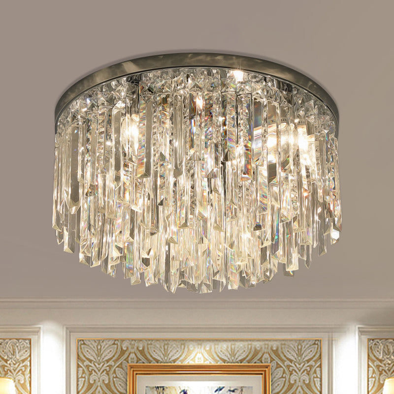 Chrome/Gold Tapered Flush Lighting Contemporary Crystal Draping 6 Heads Bedroom Ceiling Mounted Light - Chrome - Clearhalo - 'Ceiling Lights' - 'Close To Ceiling Lights' - 'Close to ceiling' - 'Flush mount' - Lighting' - 1418468