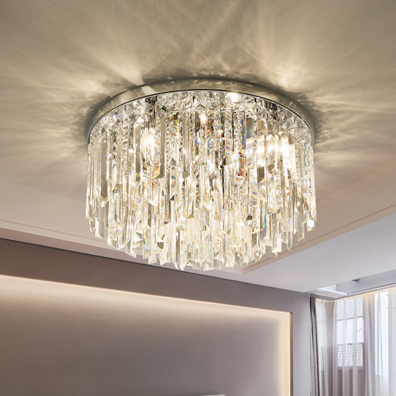 Chrome/Gold Tapered Flush Lighting Contemporary Crystal Draping 6 Heads Bedroom Ceiling Mounted Light - Clearhalo - 'Ceiling Lights' - 'Close To Ceiling Lights' - 'Close to ceiling' - 'Flush mount' - Lighting' - 1418469