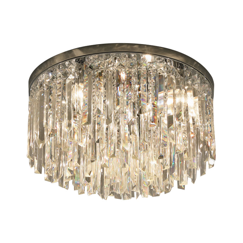 Chrome/Gold Tapered Flush Lighting Contemporary Crystal Draping 6 Heads Bedroom Ceiling Mounted Light - Clearhalo - 'Ceiling Lights' - 'Close To Ceiling Lights' - 'Close to ceiling' - 'Flush mount' - Lighting' - 1418470
