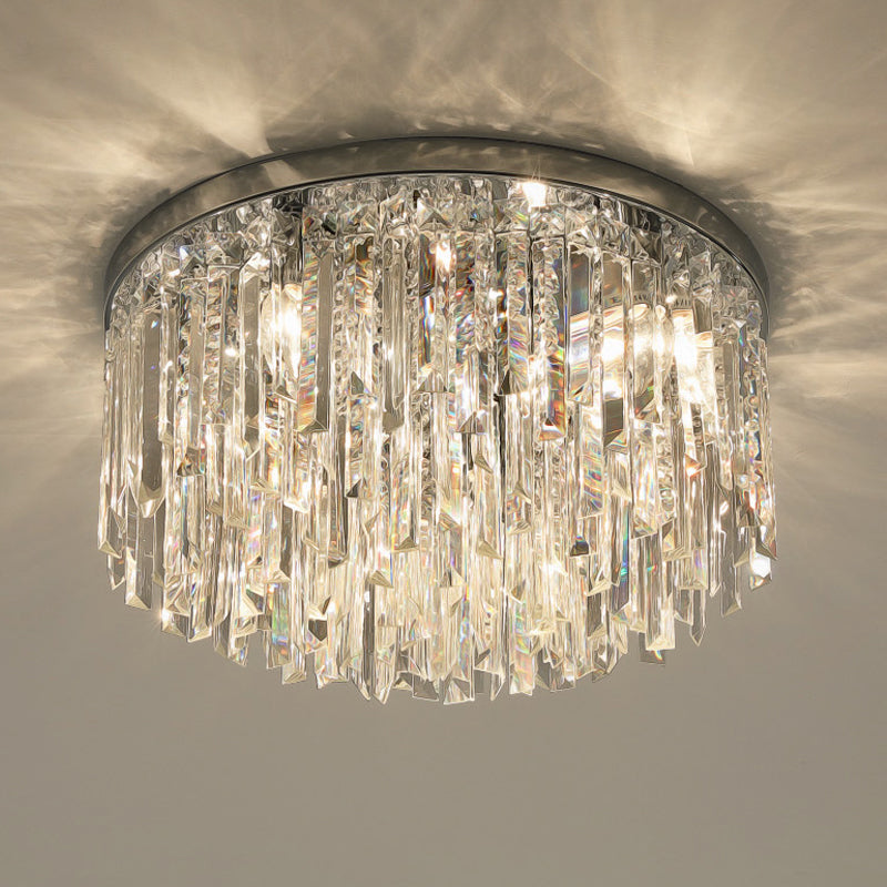 Chrome/Gold Tapered Flush Lighting Contemporary Crystal Draping 6 Heads Bedroom Ceiling Mounted Light - Clearhalo - 'Ceiling Lights' - 'Close To Ceiling Lights' - 'Close to ceiling' - 'Flush mount' - Lighting' - 1418471