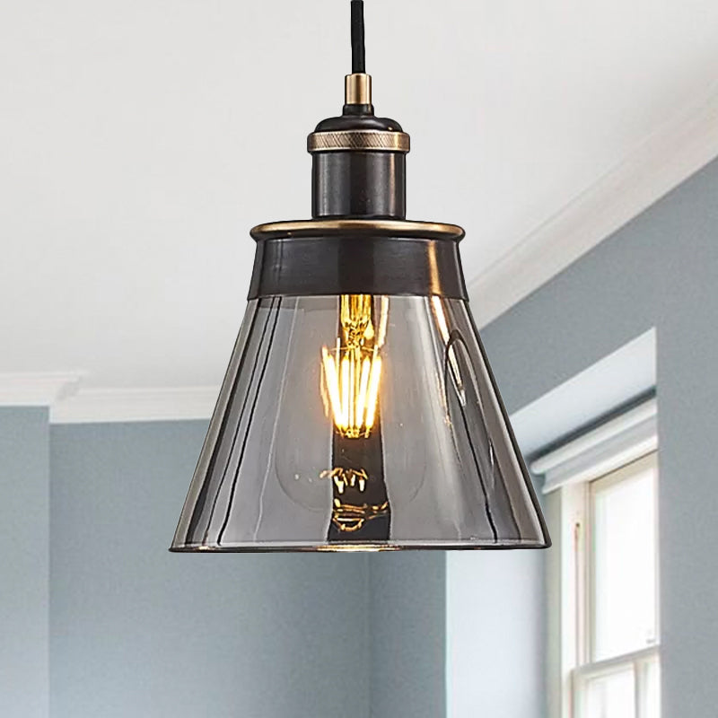 Brass 1 Light Pendant Lighting Industrial Clear/Amber/Smoked Glass Cone Hanging Lamp for Indoor Clearhalo 'Ceiling Lights' 'Glass shade' 'Glass' 'Industrial Pendants' 'Industrial' 'Island Lights' 'Middle Century Pendants' 'Pendant Lights' 'Pendants' 'Tiffany' Lighting' 1418483