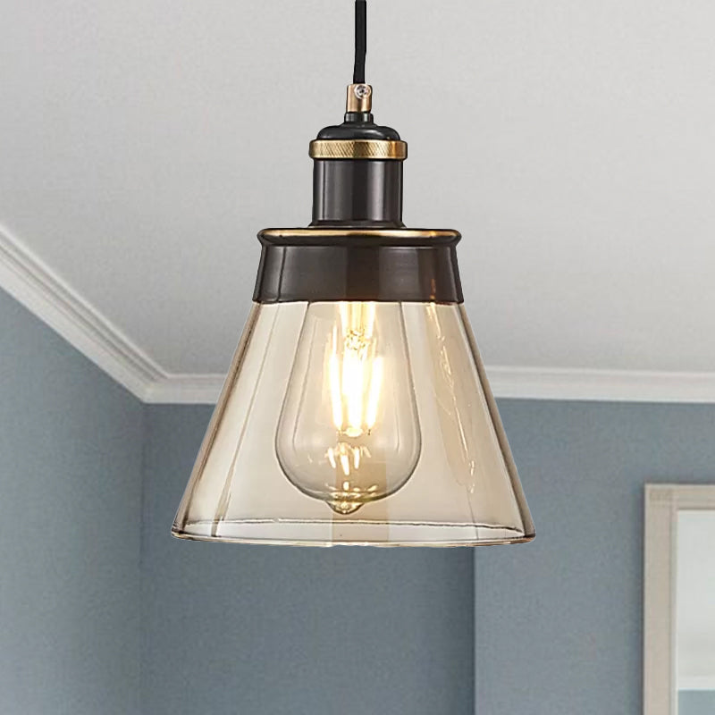 Brass 1 Light Pendant Lighting Industrial Clear/Amber/Smoked Glass Cone Hanging Lamp for Indoor Clearhalo 'Ceiling Lights' 'Glass shade' 'Glass' 'Industrial Pendants' 'Industrial' 'Island Lights' 'Middle Century Pendants' 'Pendant Lights' 'Pendants' 'Tiffany' Lighting' 1418484