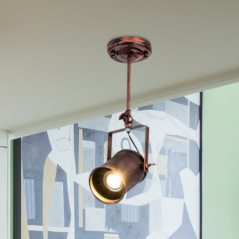 Antique Style Cylinder Track Light 1/2/3-Light Wrought Iron Semi-Flush Ceiling Light in Dark Rust for Coffee Shop Clearhalo 'Ceiling Lights' 'Close To Ceiling Lights' 'Close to ceiling' 'Semi-flushmount' Lighting' 1418502