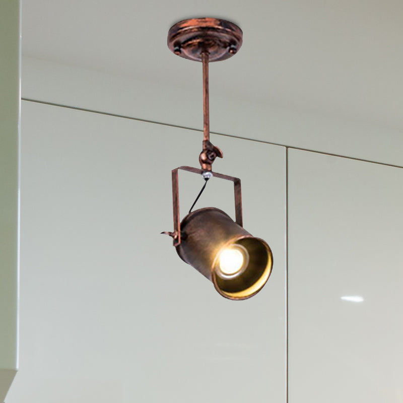 Antique Style Cylinder Track Light 1/2/3-Light Wrought Iron Semi-Flush Ceiling Light in Dark Rust for Coffee Shop Clearhalo 'Ceiling Lights' 'Close To Ceiling Lights' 'Close to ceiling' 'Semi-flushmount' Lighting' 1418503
