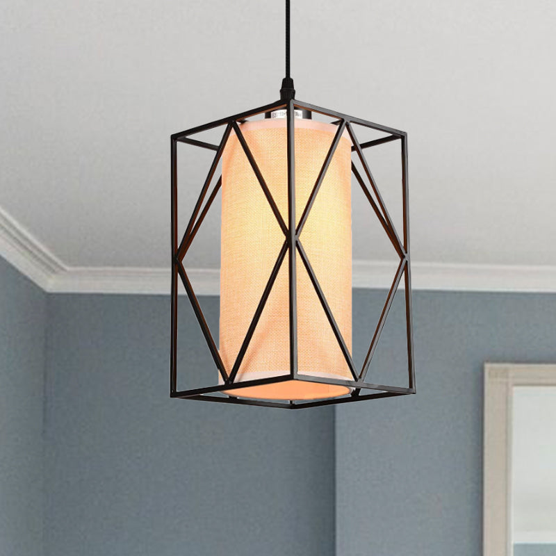 Black Cylinder Pendant Ceiling Light Farmhouse Clear Glass/Fabric 1 Light Living Room Hanging Lamp with Plug Clearhalo 'Ceiling Lights' 'Glass shade' 'Glass' 'Industrial Pendants' 'Industrial' 'Middle Century Pendants' 'Pendant Lights' 'Pendants' 'Tiffany' Lighting' 1418510