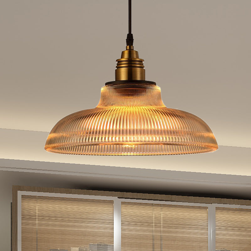 Brass Dome Pendant Ceiling Light Farmhouse Ribbed Glass 1 Light Living Room Hanging Lamp Clearhalo 'Ceiling Lights' 'Glass shade' 'Glass' 'Industrial Pendants' 'Industrial' 'Middle Century Pendants' 'Pendant Lights' 'Pendants' 'Tiffany' Lighting' 1418548
