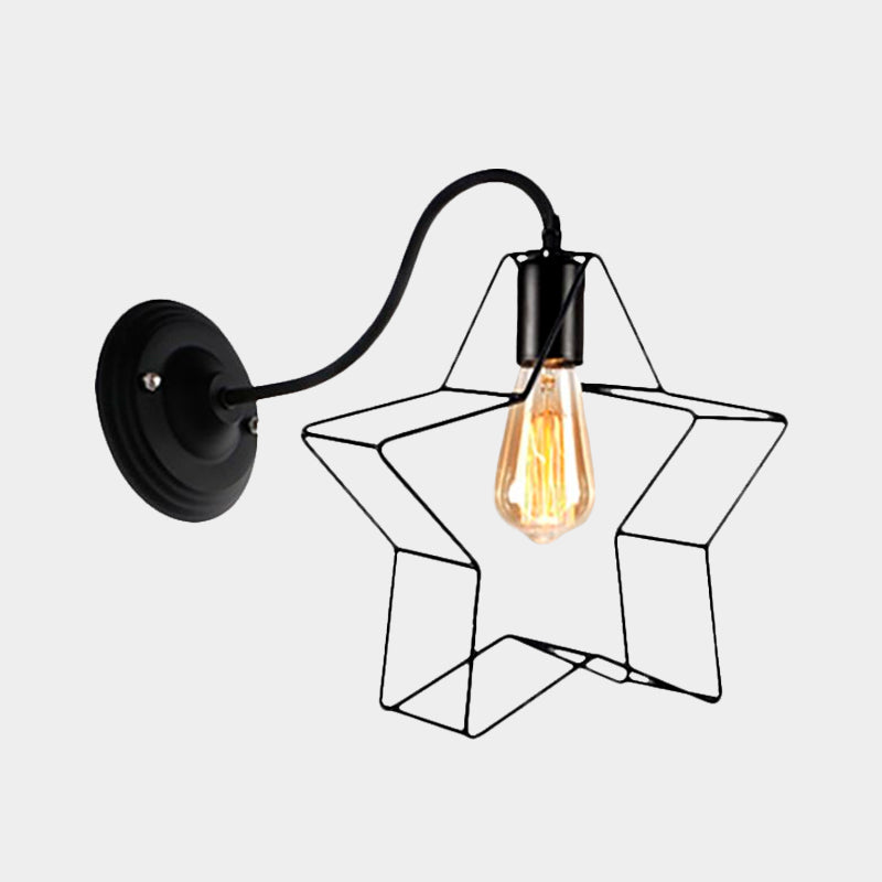 Black 1 Light Sconce Lamp Retro Style Metal Diamond/Star Wall Sconce Light with Cage Shade for Coffee Shop Clearhalo 'Art deco wall lights' 'Cast Iron' 'Glass' 'Industrial wall lights' 'Industrial' 'Middle century wall lights' 'Modern' 'Rustic wall lights' 'Tiffany' 'Traditional wall lights' 'Wall Lamps & Sconces' 'Wall Lights' Lighting' 1418573