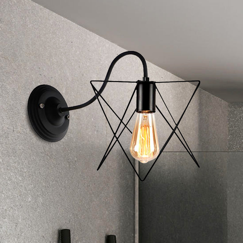 Black 1 Head Wall Lamp Vintage Industrial Metal Gourd/Squared Wall Light Sconce with Wire Frame for Coffee Shop Clearhalo 'Art deco wall lights' 'Cast Iron' 'Glass' 'Industrial wall lights' 'Industrial' 'Middle century wall lights' 'Modern' 'Rustic wall lights' 'Tiffany' 'Traditional wall lights' 'Wall Lamps & Sconces' 'Wall Lights' Lighting' 1418577