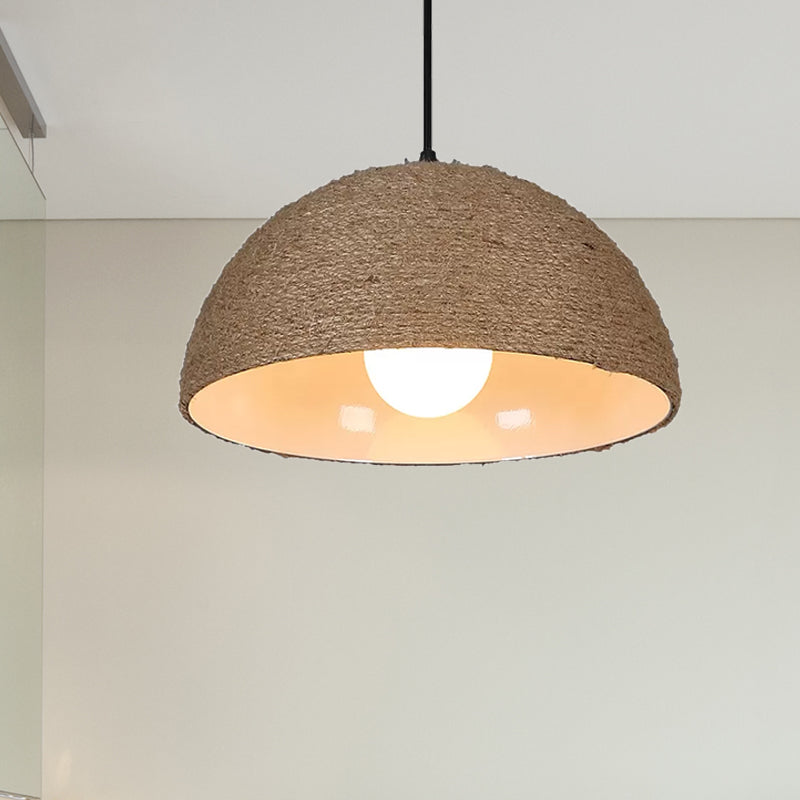 Rope and Metal Domed Ceiling Fixture Vintage Style 1 Bulb Kitchen Hanging Ceiling Light in Beige Clearhalo 'Ceiling Lights' 'Industrial Pendants' 'Industrial' 'Middle Century Pendants' 'Pendant Lights' 'Pendants' 'Tiffany' Lighting' 1418600