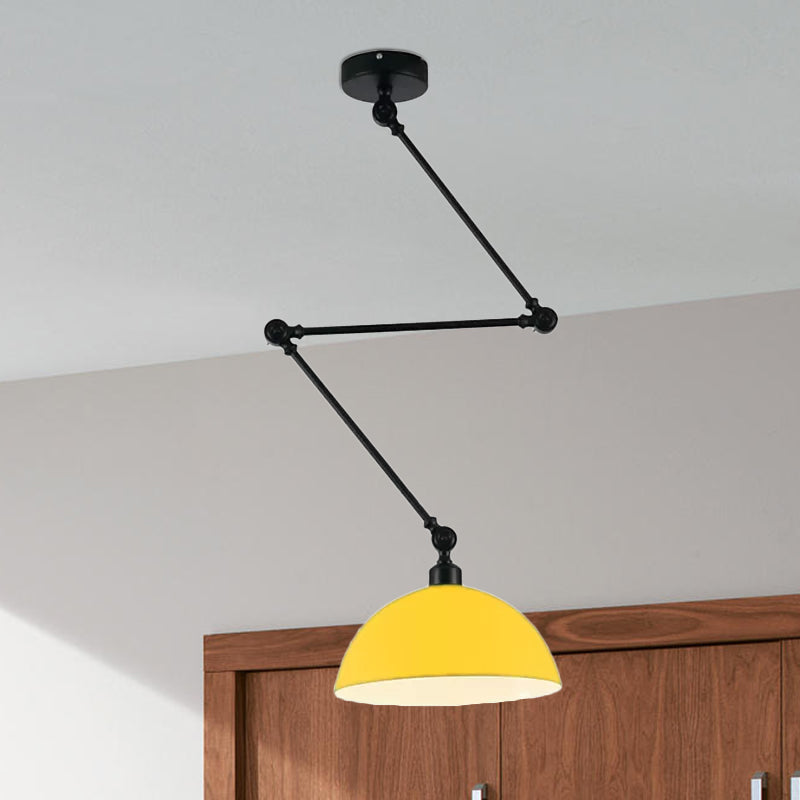 Domed Kitchen Pendant Lamp Industrial Style Metal 1 Light Green/Yellow Suspension Lamp with Extendable Arm Clearhalo 'Ceiling Lights' 'Modern Pendants' 'Modern' 'Pendant Lights' 'Pendants' Lighting' 1418602