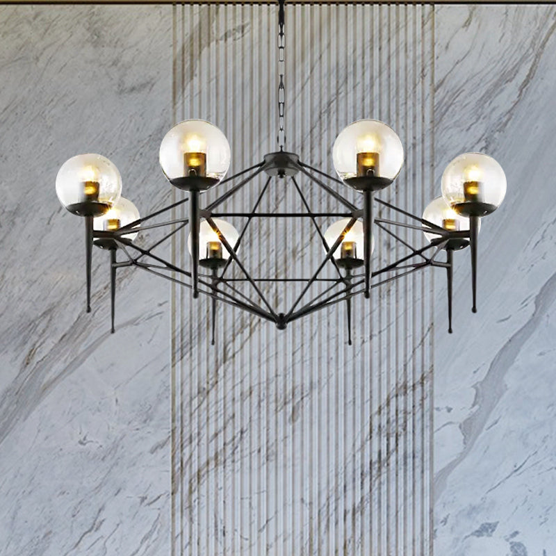 6/8-Bulb Ceiling Lamp with Globe Shade Clear Glass Industrial Dining Room Pendant Light Clearhalo 'Ceiling Lights' 'Chandeliers' 'Clear' 'Glass shade' 'Glass' 'Industrial Chandeliers' 'Industrial' 'Middle Century Chandeliers' 'Modern' 'Pendant Lights' 'Tiffany' 'Traditional Chandeliers' Lighting' 1418610