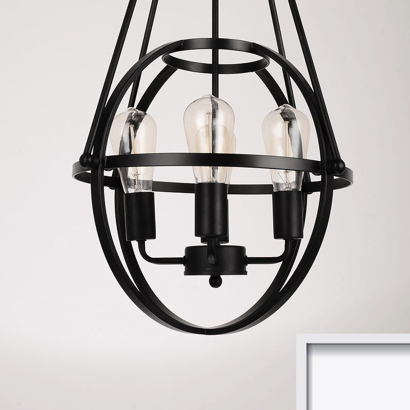 4 Heads Global Chandelier Lighting with Cage Shade Industrial Black Metal Ceiling Lamp for Living Room Clearhalo 'Cast Iron' 'Ceiling Lights' 'Chandeliers' 'Industrial Chandeliers' 'Industrial' 'Metal' 'Middle Century Chandeliers' 'Rustic Chandeliers' 'Tiffany' Lighting' 1418619