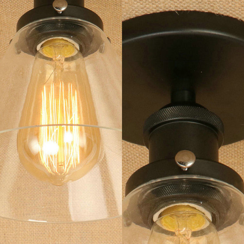 Single Bulb Semi Flush Mount Industrial Conical Clear Glass Ceiling Light in Black/Brass/Copper Clearhalo 'Ceiling Lights' 'Close To Ceiling Lights' 'Close to ceiling' 'Flush mount' 'Industrial Flush Mount' Lighting' 141862