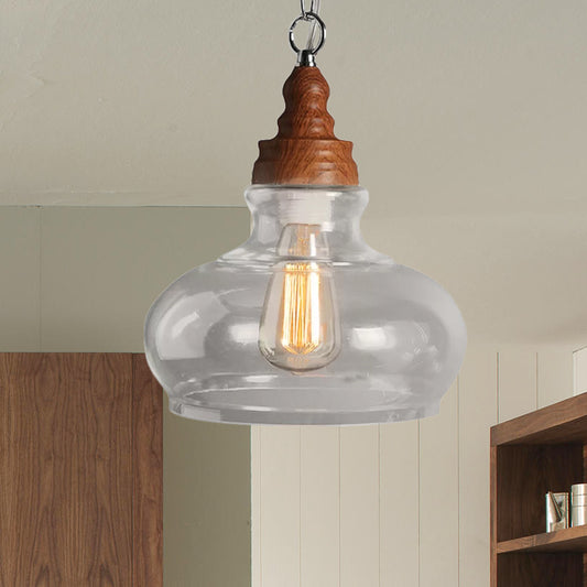 Wood 1 Light Hanging Ceiling Light Vintage Clear Glass Oval Shaped Pendants Lighting for Dining Room Clearhalo 'Ceiling Lights' 'Chandeliers' 'Glass shade' 'Glass' 'Industrial Pendants' 'Industrial' 'Middle Century Pendants' 'Pendant Lights' 'Pendants' 'Tiffany' Lighting' 1418621