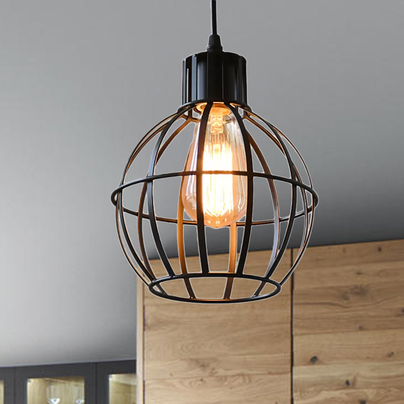 Black Finish 1 Bulb Pendant Hanging Light Industrial Metal Ball Cage Shade Ceiling Lamp for Restaurant Clearhalo 'Art Deco Pendants' 'Black' 'Cast Iron' 'Ceiling Lights' 'Ceramic' 'Crystal' 'Industrial Pendants' 'Industrial' 'Metal' 'Middle Century Pendants' 'Pendant Lights' 'Pendants' 'Rustic Pendants' 'Tiffany' Lighting' 1418622