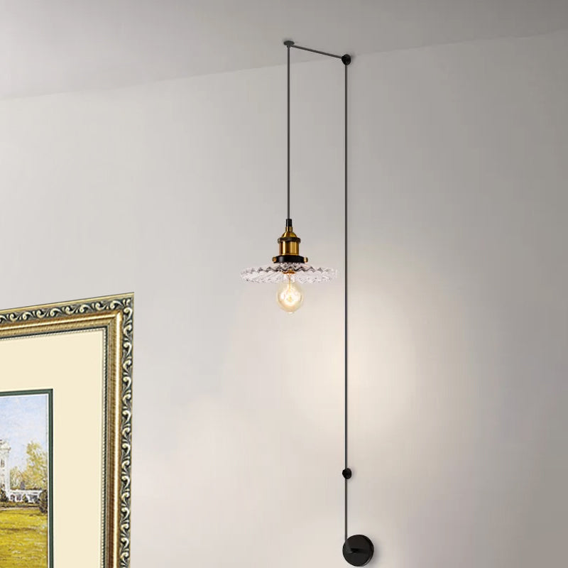 Brass 1 Light Pendant Lighting Industrial Ribbed Glass Cone Hanging Lamp for Indoor Clearhalo 'Art Deco Pendants' 'Cast Iron' 'Ceiling Lights' 'Ceramic' 'Crystal' 'Industrial Pendants' 'Industrial' 'Metal' 'Middle Century Pendants' 'Pendant Lights' 'Pendants' 'Tiffany' Lighting' 1418625