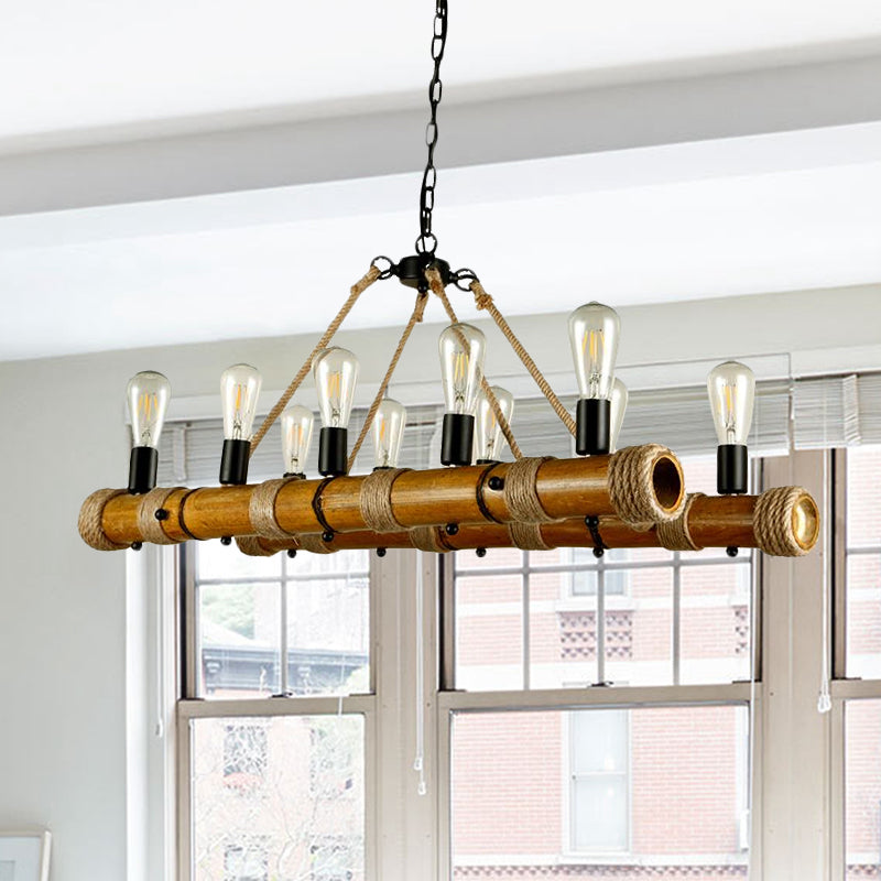 Linear Living Room Pendant Light Bamboo Ten-light Vintage Island Light in Beige Color Clearhalo 'Ceiling Lights' 'Island Lights' Lighting' 1418628