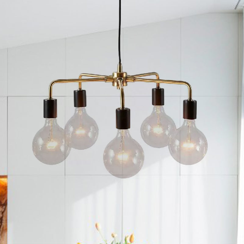 Metallic Exposed Chandelier Lamp Industrial Multi Light Living Room Hanging Light Fixture in Gold Clearhalo 'Ceiling Lights' 'Chandeliers' 'Glass shade' 'Glass' 'Industrial Chandeliers' 'Industrial' 'Middle Century Chandeliers' 'Pendant Lights' 'Tiffany' Lighting' 1418629