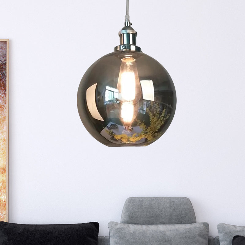 Vintage Globe/Bowl/Dome Hanging Ceiling Light 1 Light Mirrored Glass Pendant Lighting in Chrome Clearhalo 'Ceiling Lights' 'Glass shade' 'Glass' 'Pendant Lights' 'Pendants' Lighting' 1418643