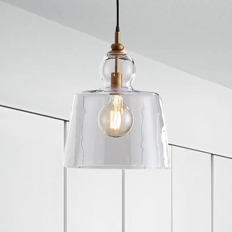 Industrial Upside-Down Trifle Pendant Lighting One-Light Clear Glass Hanging Light Fixture in Gold/Chrome Clearhalo 'Art Deco Pendants' 'Cast Iron' 'Ceiling Lights' 'Ceramic' 'Crystal' 'Industrial Pendants' 'Industrial' 'Metal' 'Middle Century Pendants' 'Pendant Lights' 'Pendants' 'Tiffany' Lighting' 1418649
