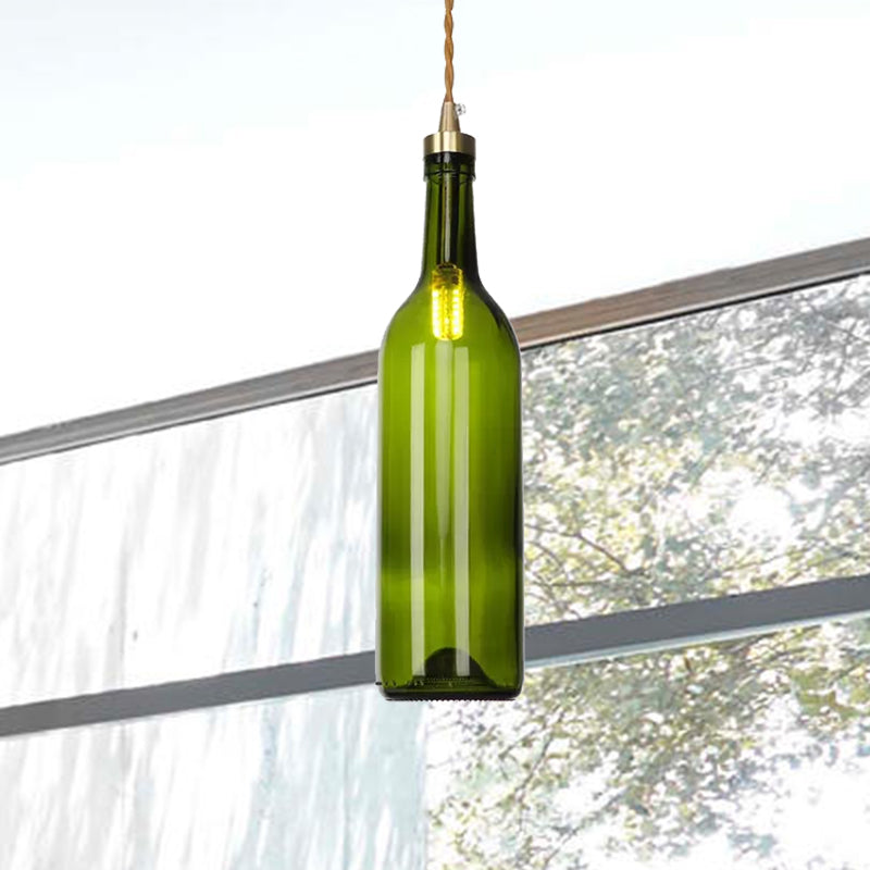 Industrial Wine Bottle Hanging Lamp 1 Light Glass Ceiling Pendant Light with Adjustable Cord in Smoke Grey/Green Clearhalo 'Ceiling Lights' 'Glass shade' 'Glass' 'Industrial Pendants' 'Industrial' 'Middle Century Pendants' 'Pendant Lights' 'Pendants' 'Tiffany' Lighting' 1418656