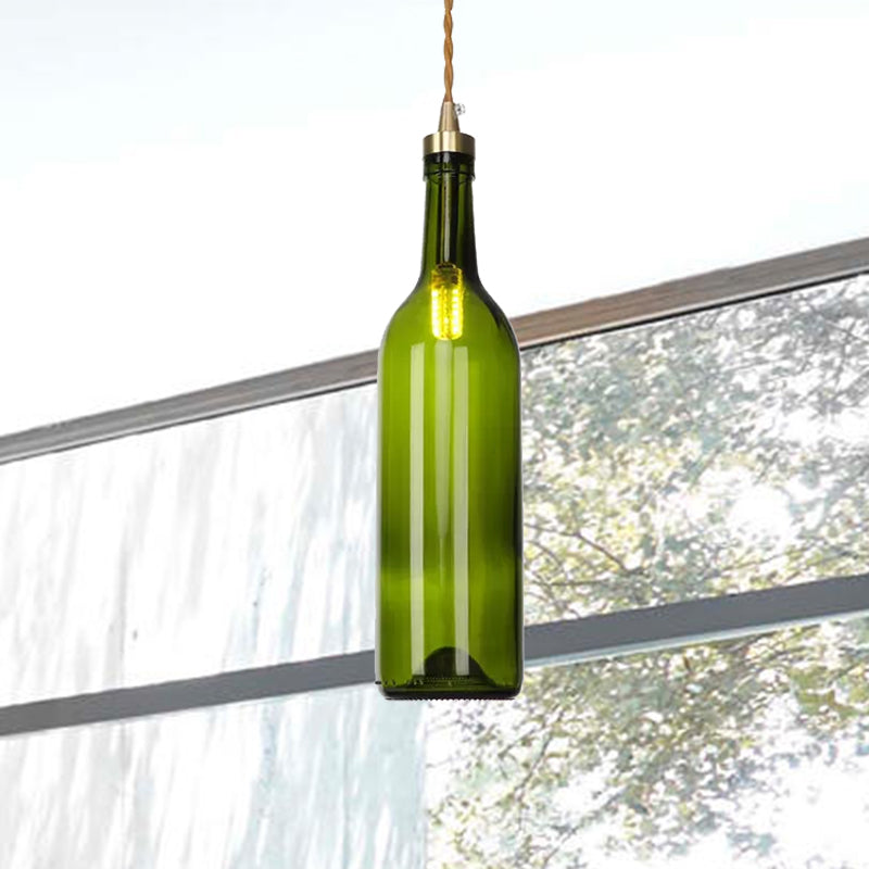 Industrial Wine Bottle Hanging Lamp 1 Light Glass Ceiling Pendant Light with Adjustable Cord in Smoke Grey/Green Clearhalo 'Ceiling Lights' 'Glass shade' 'Glass' 'Industrial Pendants' 'Industrial' 'Middle Century Pendants' 'Pendant Lights' 'Pendants' 'Tiffany' Lighting' 1418656