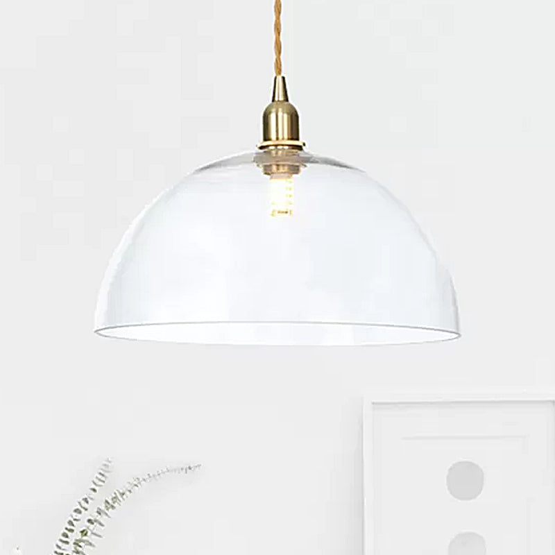 Brass 1 Light Ceiling Pendant Light Industrial Clear Glass Saucer/Dome/Prismatic Hanging Lamp for Living Room Clearhalo 'Ceiling Lights' 'Glass shade' 'Glass' 'Pendant Lights' 'Pendants' Lighting' 1418661