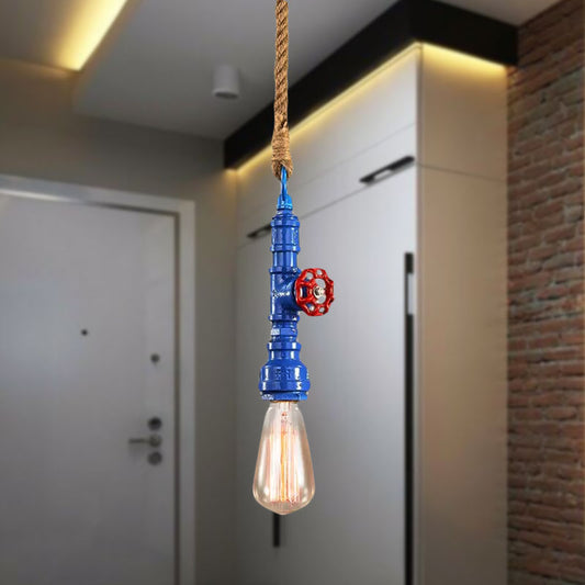 Red/Blue Finish Pipe Ceiling Light Fixture Industrial Style Iron 1 Light Stairway Suspended Lamp Clearhalo 'Art Deco Pendants' 'Cast Iron' 'Ceiling Lights' 'Ceramic' 'Crystal' 'Industrial Pendants' 'Industrial' 'Metal' 'Middle Century Pendants' 'Pendant Lights' 'Pendants' 'Tiffany' Lighting' 1418670