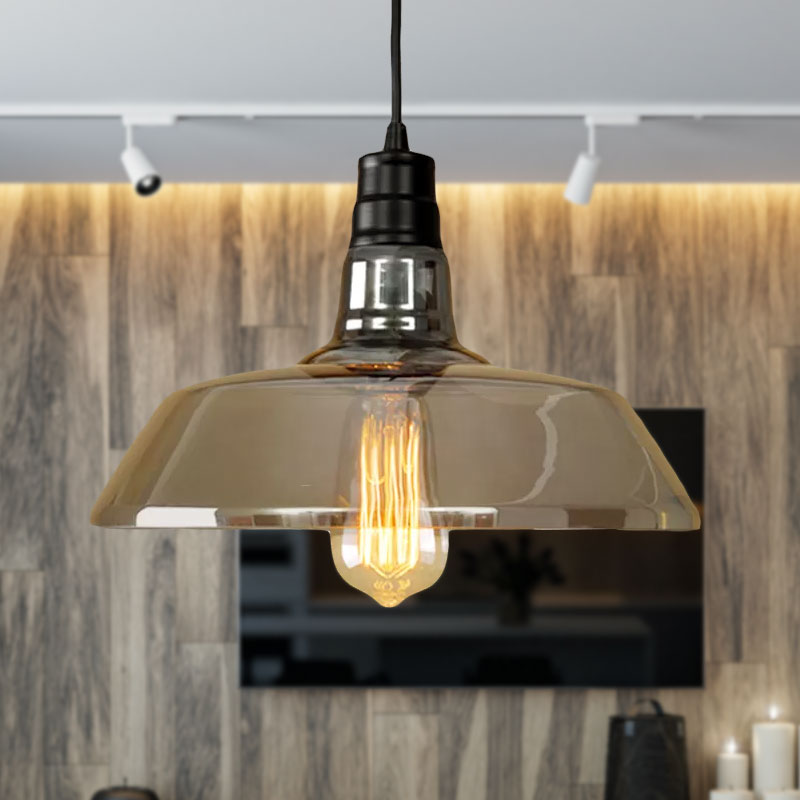 Single Light Hanging Ceiling Light with Barn Shaped Grey Glass Industrial Living Room Pendant Lighting Clearhalo 'Ceiling Lights' 'Close To Ceiling Lights' 'Glass shade' 'Glass' 'Industrial Pendants' 'Industrial' 'Middle Century Pendants' 'Pendant Lights' 'Pendants' 'Tiffany' Lighting' 1418678