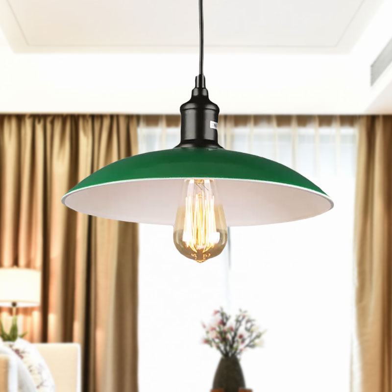 1 Bulb Hanging Pendant Light with Dome Shade Metallic Vintage Dining Table Ceiling Pendant in Green, 14"/18" Dia Clearhalo 'Art Deco Pendants' 'Cast Iron' 'Ceiling Lights' 'Ceramic' 'Crystal' 'Industrial Pendants' 'Industrial' 'Metal' 'Middle Century Pendants' 'Pendant Lights' 'Pendants' 'Tiffany' Lighting' 1418684