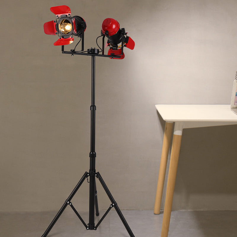 2 Light Floor Lamp Retro Industrial Tripod Design Metallic Standing Floor Light in Red for Studio Clearhalo 'Floor Lamps' 'Lamps' Lighting' 1418685