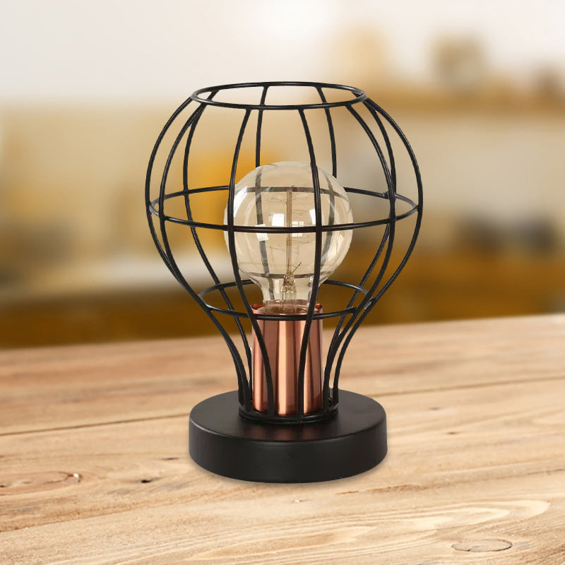 Wrought Iron Black Finish Desk Lamp Bowl Cage Shade 1 Light Vintage Industrial Table Lamp for Coffee Shop Clearhalo 'Lamps' 'Table Lamps' Lighting' 1418691