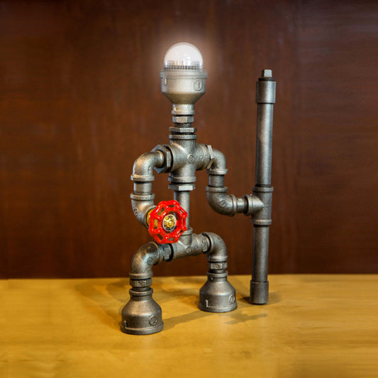 Wrought Iron Robot Table Lamp Industrial Style 1 Bulb Restaurant Table Lighting with Pipe Design in Silver Clearhalo 'Lamps' 'Table Lamps' Lighting' 1418709