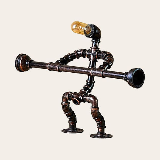 1 Bulb Iron Table Lamp Industrial Vintage Bronze Weight Lifter Design Restaurant Table Lighting with Pipe Clearhalo 'Lamps' 'Table Lamps' Lighting' 1418714