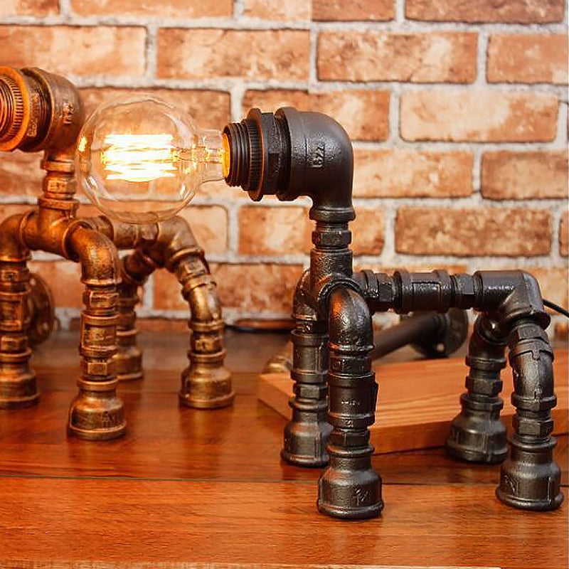 1 Bulb Water Pipe Table Lighting with Dog Design Steampunk Black/Bronze Metallic Table Lamp for Children Bedroom Clearhalo 'Lamps' 'Table Lamps' Lighting' 1418716