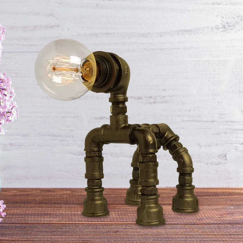 1 Bulb Water Pipe Table Lighting with Dog Design Steampunk Black/Bronze Metallic Table Lamp for Children Bedroom Clearhalo 'Lamps' 'Table Lamps' Lighting' 1418717