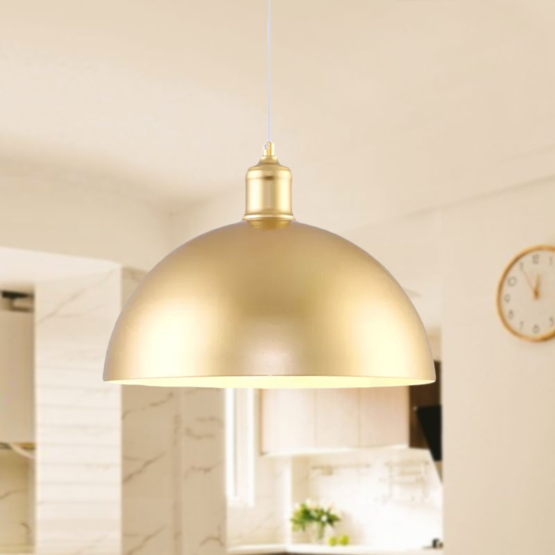 Industrial Dome Hanging Lamp 1 Light Metallic Height Adjustable Pendant Lighting in Gold for Bedroom, 12"/16" Dia Clearhalo 'Art Deco Pendants' 'Cast Iron' 'Ceiling Lights' 'Ceramic' 'Crystal' 'Industrial Pendants' 'Industrial' 'Metal' 'Middle Century Pendants' 'Pendant Lights' 'Pendants' 'Tiffany' Lighting' 1418733